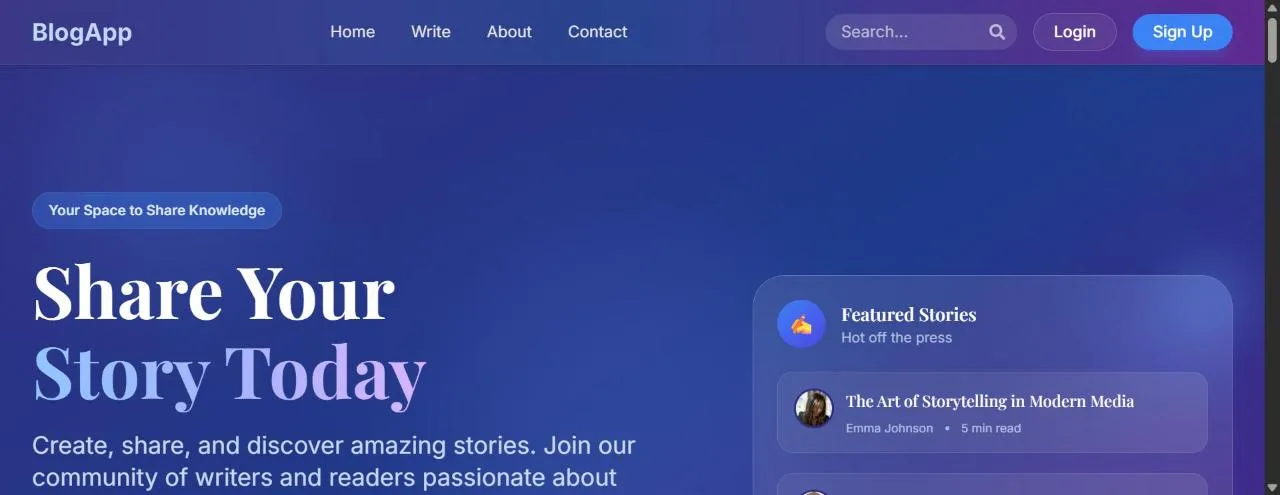 BlogApp home with featured stories