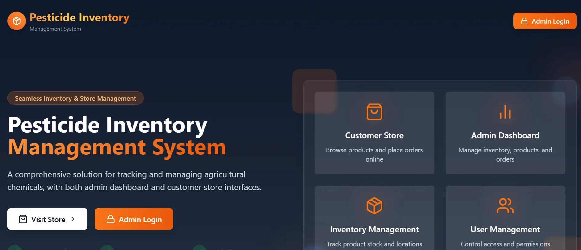 Pesticide inventory management system landing page