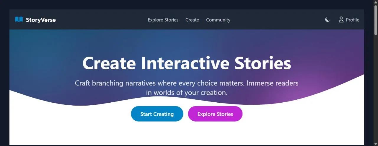 StoryVerse home: create interactive stories